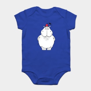 A Big Handsome Hippo with a Cute Little Fez Hat Baby Bodysuit